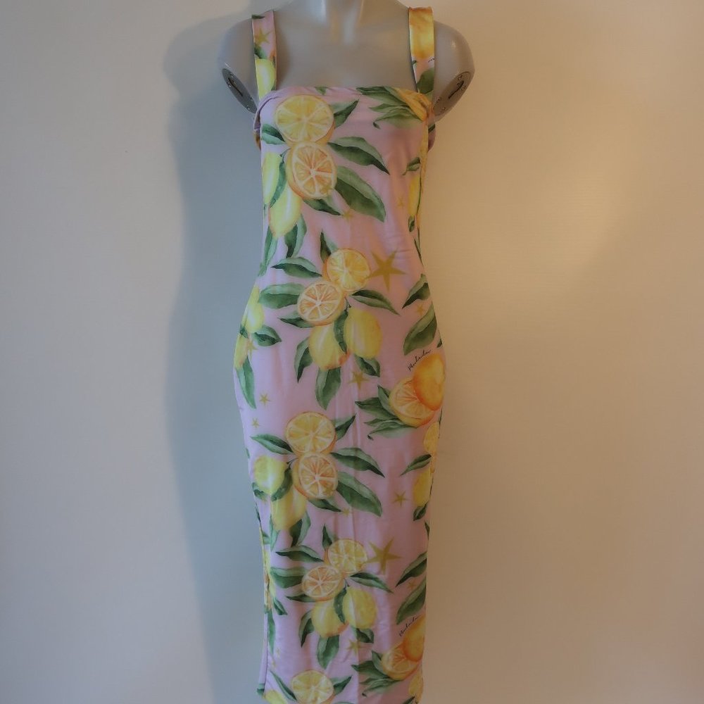 Vibrant Lemon Print Midi Dress
